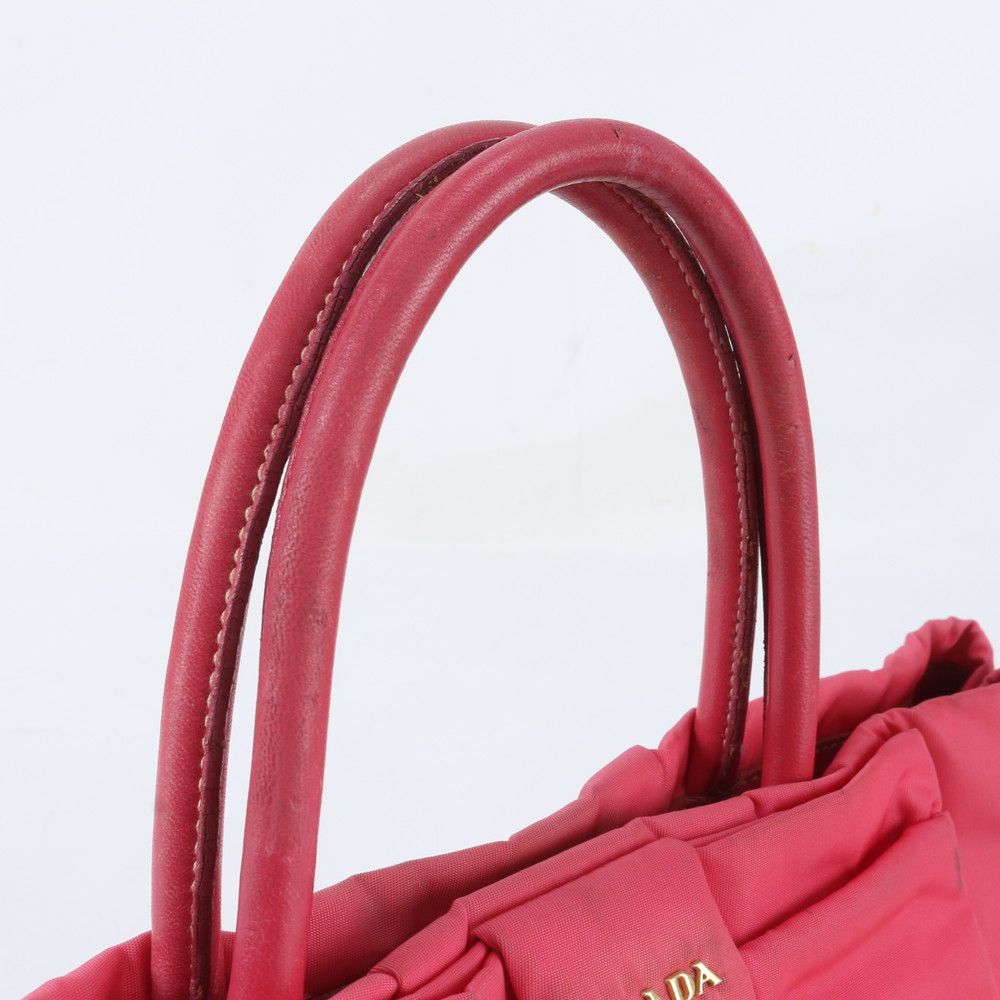 Prada Tessuto Nylon Ribbon Motif Leather Tote Shoulder Hand — view 2