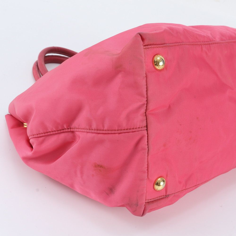 Prada Tessuto Nylon Ribbon Motif Leather Tote Shoulder Hand — view 6
