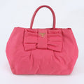 Prada Tessuto Nylon Ribbon Motif Leather Tote Shoulder Hand