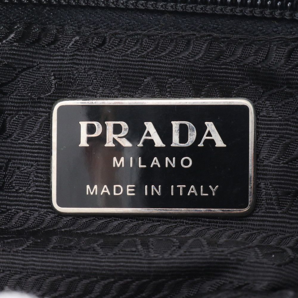 Prada Tessuto Nylon Triangle Logo Leather Shoulder Bag Crossbody — view 9