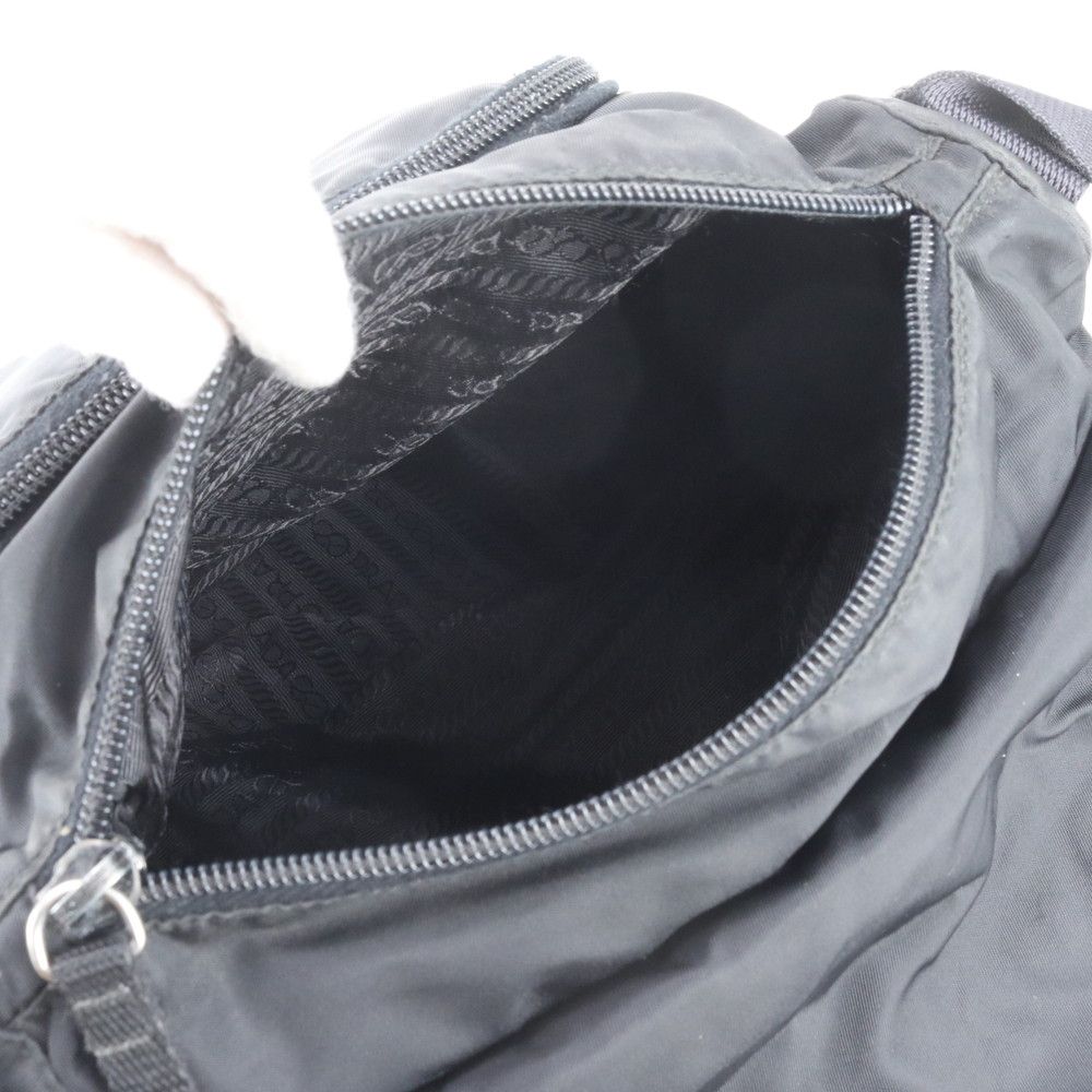 Prada Tessuto Nylon Triangle Logo Leather Shoulder Bag Crossbody — view 7