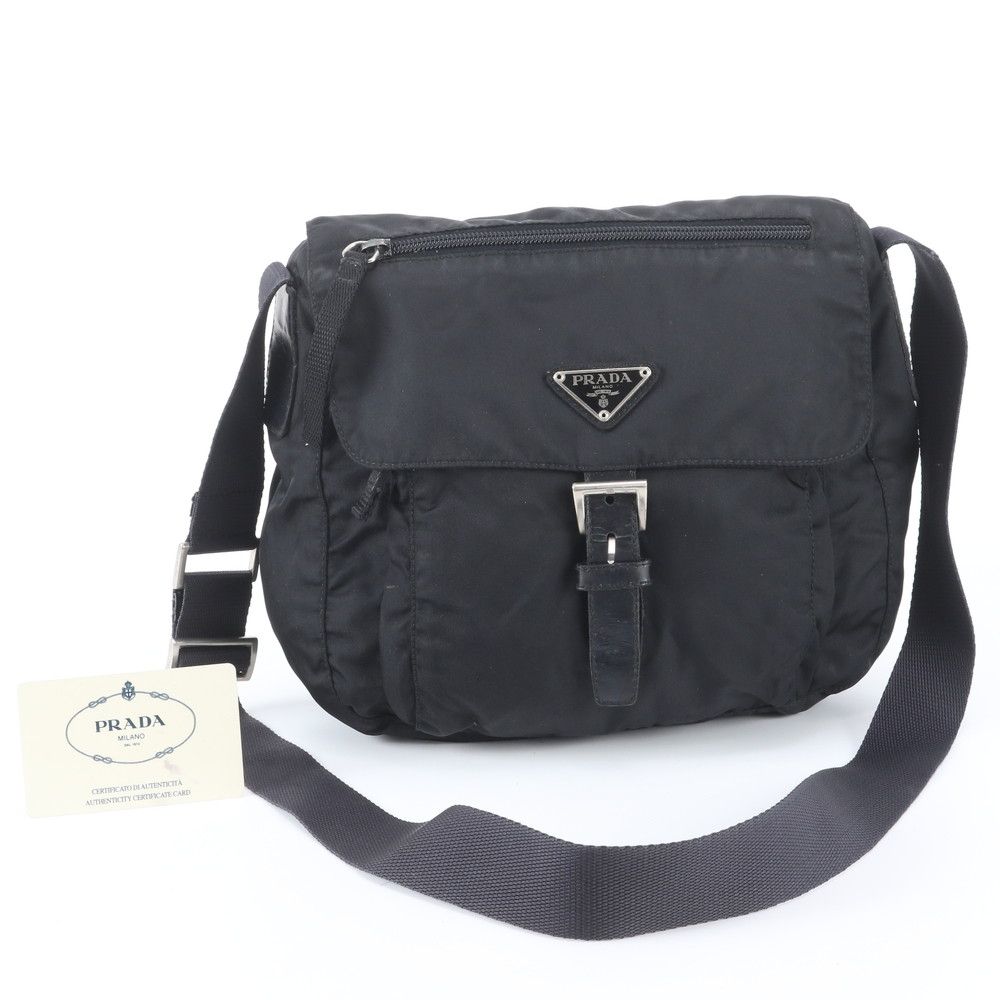 Prada Tessuto Nylon Triangle Logo Leather Shoulder Bag Crossbody