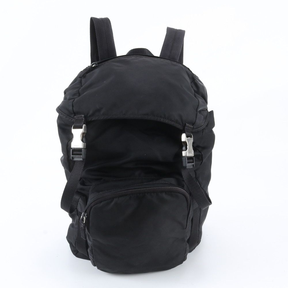 Prada Tessuto Nylon Triangle Logo Backpack Shoulder Bag Black