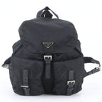 Prada Tessuto Nylon Triangle Logo Leather Backpack Black