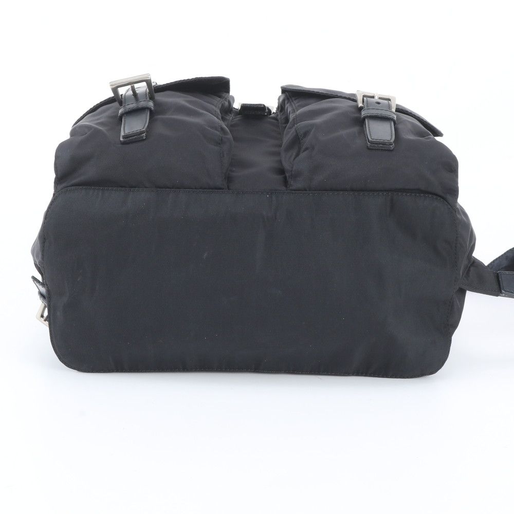 Prada Tessuto Nylon Triangle Logo Leather Backpack Black — view 6