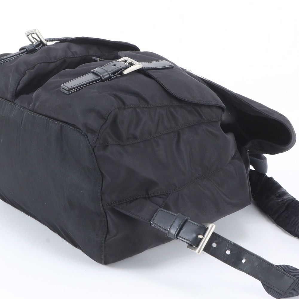Prada Tessuto Nylon Triangle Logo Leather Backpack Black — view 4