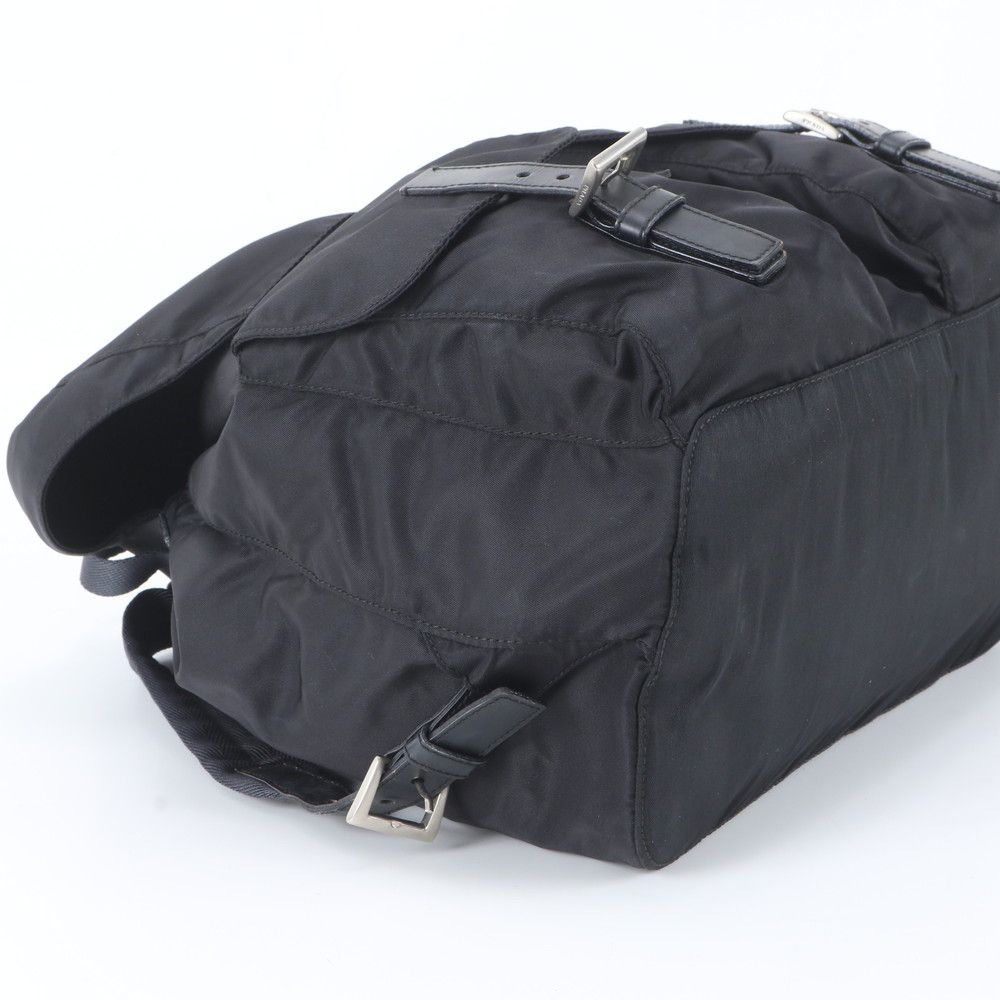 Prada Tessuto Nylon Triangle Logo Leather Backpack Black — view 5