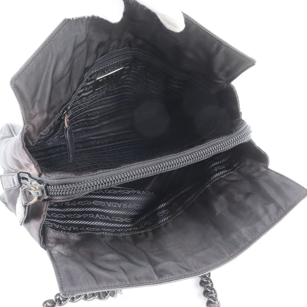 Prada Chain Leather Shoulder Bag Tote Black — view 7