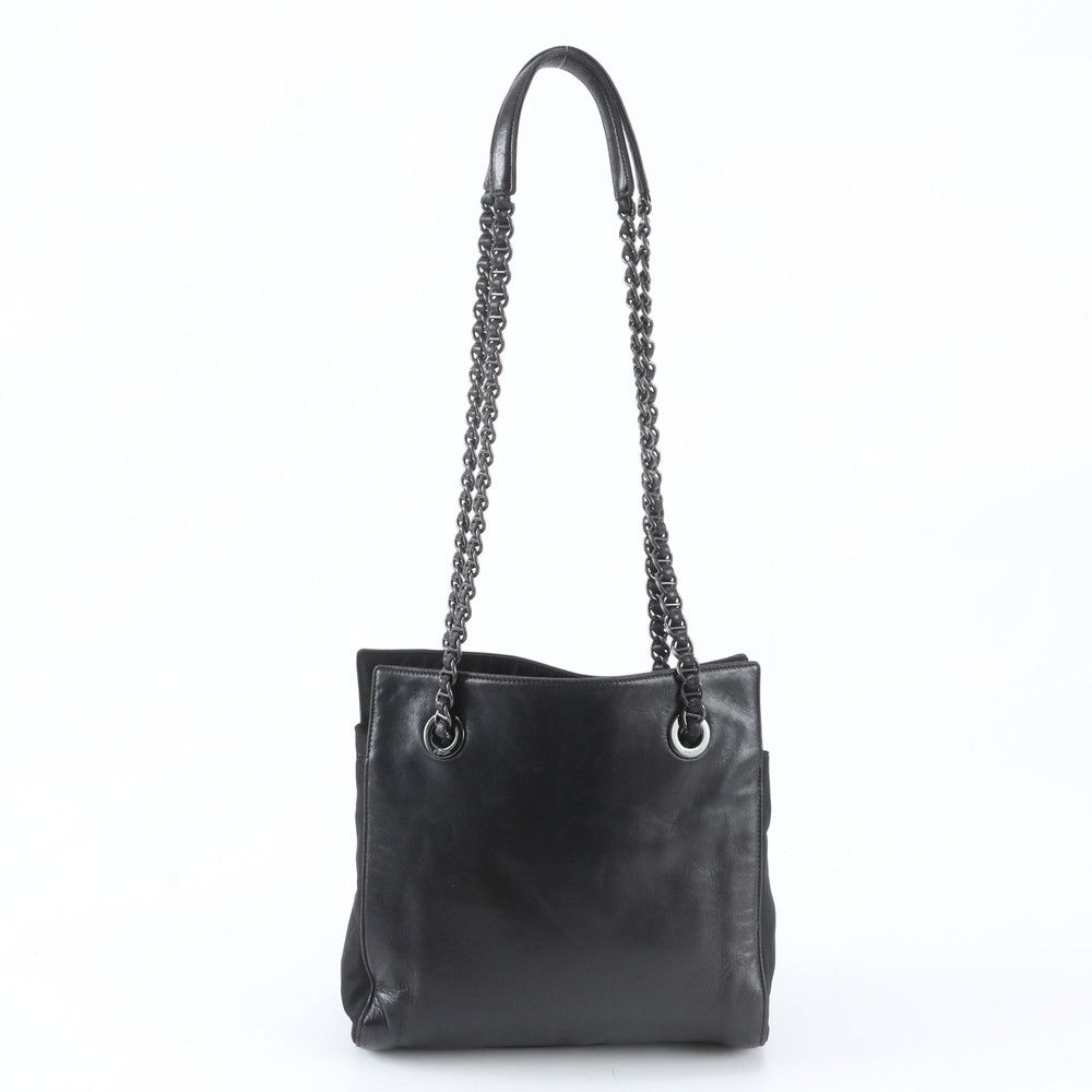 Prada Chain Leather Shoulder Bag Tote Black — view 3