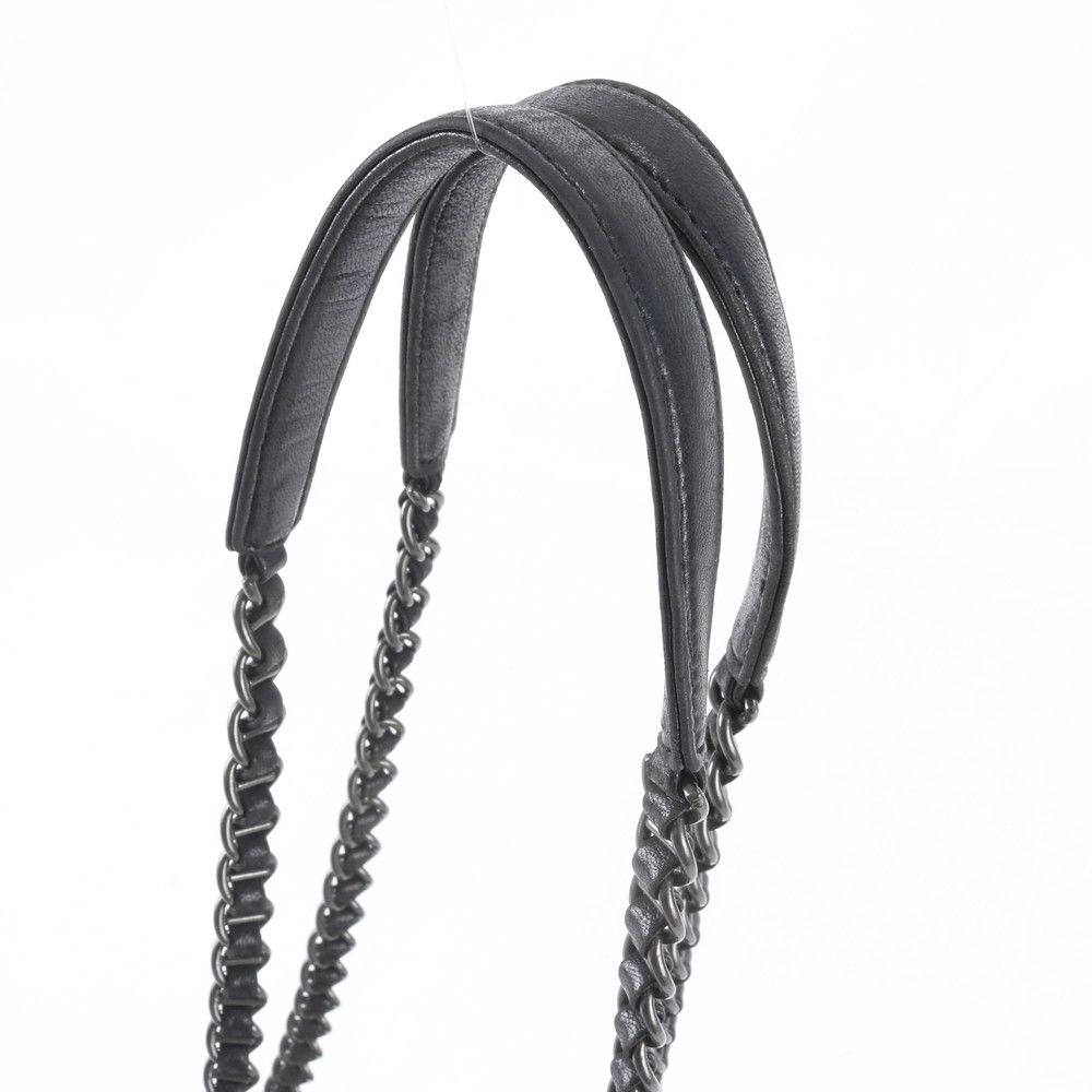Prada Chain Leather Shoulder Bag Tote Black — view 2