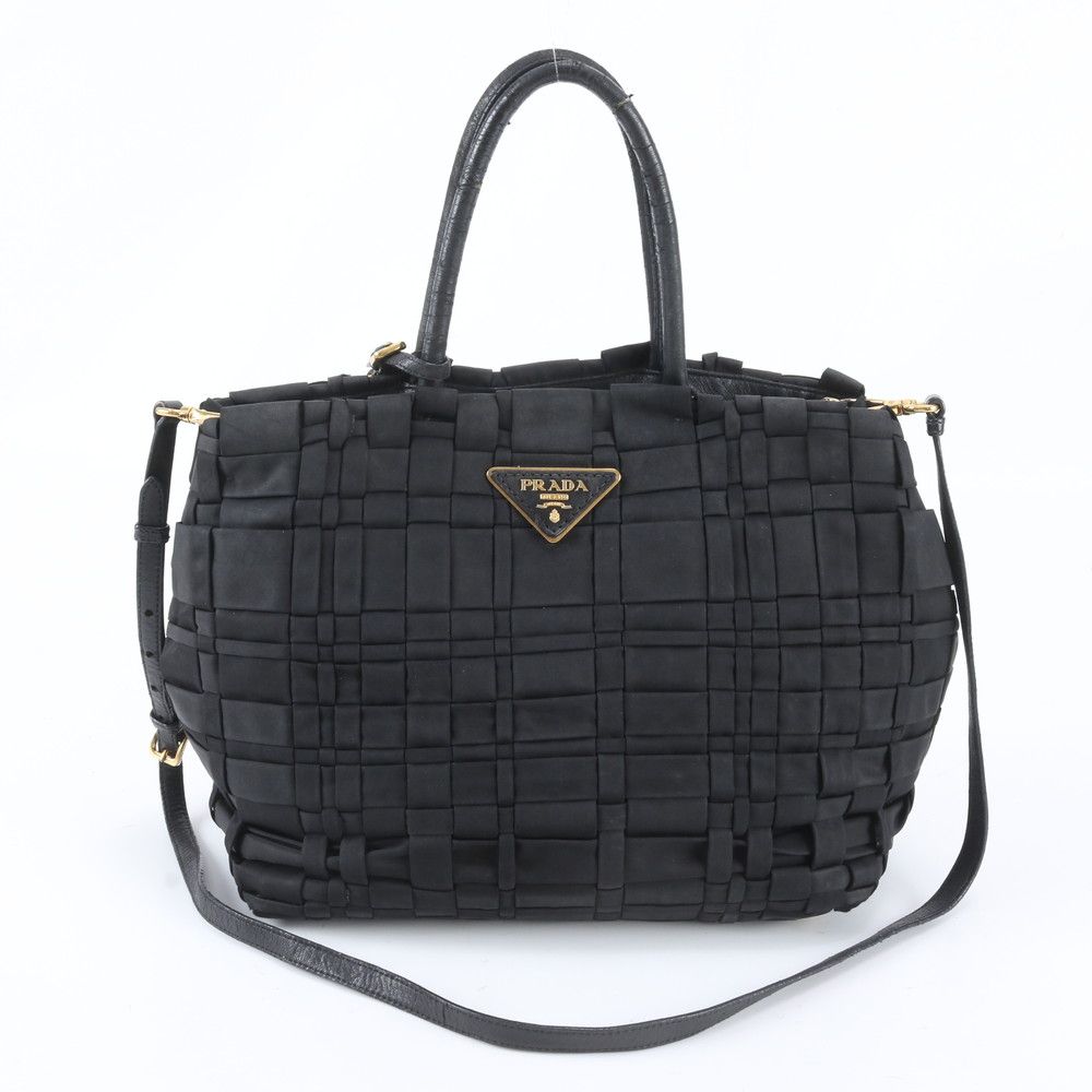 Prada Tessuto Nylon Triangle Logo Braided 2-Way Shoulder Bag Crossbody Tote