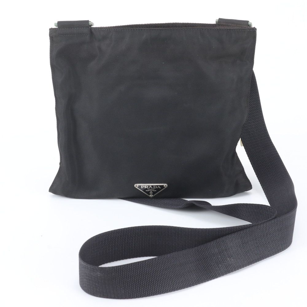 Prada Tessuto Nylon Triangle Logo Shoulder Bag Crossbody Messenger Black