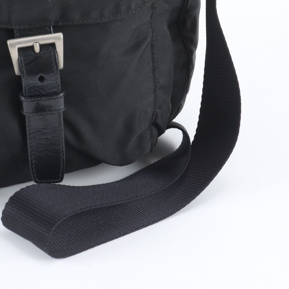 Prada Tessuto Nylon Triangle Logo Leather Shoulder Bag Crossbody Black — view 2
