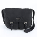 Prada Tessuto Nylon Triangle Logo Leather Shoulder Bag Crossbody Black