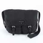 Prada Tessuto Nylon Triangle Logo Leather Shoulder Bag Crossbody Black
