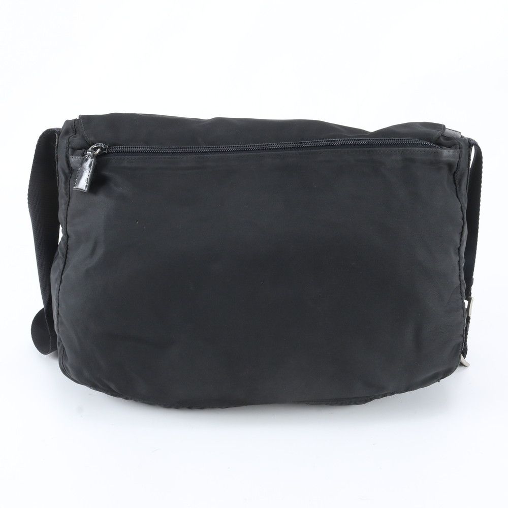 Prada Tessuto Nylon Triangle Logo Leather Shoulder Bag Crossbody Black — view 3