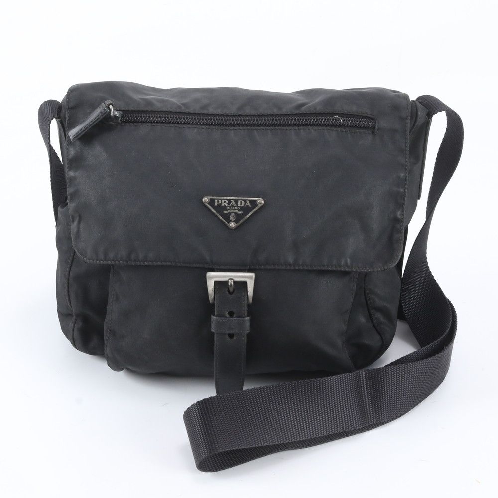 Prada Tessuto Nylon Triangle Logo Leather Shoulder Bag Crossbody Messenger