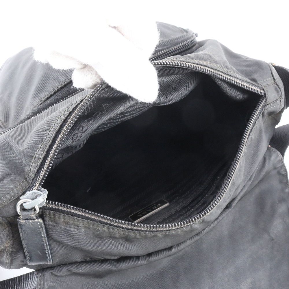 Prada Tessuto Nylon Triangle Logo Leather Shoulder Bag Crossbody Messenger — view 7