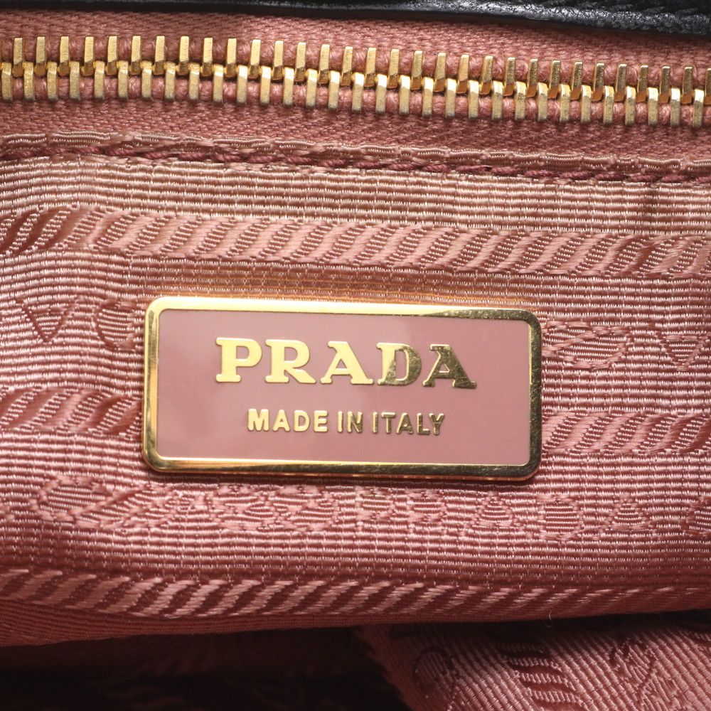 Prada Tessuto Nylon Ribbon Motif Leather Tote Shoulder Black — view 8