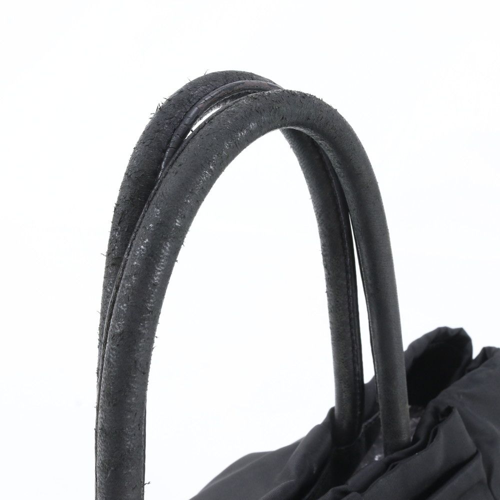 Prada Tessuto Nylon Ribbon Motif Leather Tote Shoulder Black — view 2