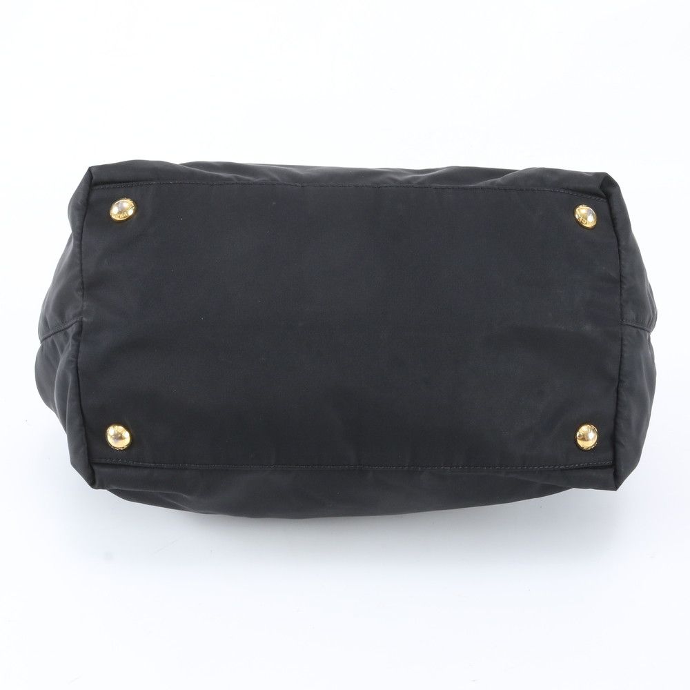 Prada Tessuto Nylon Ribbon Motif Leather Tote Shoulder Black — view 5