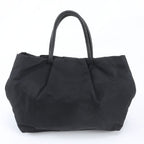 Prada Tessuto Nylon Ribbon Motif Leather Tote Shoulder Black — view 3