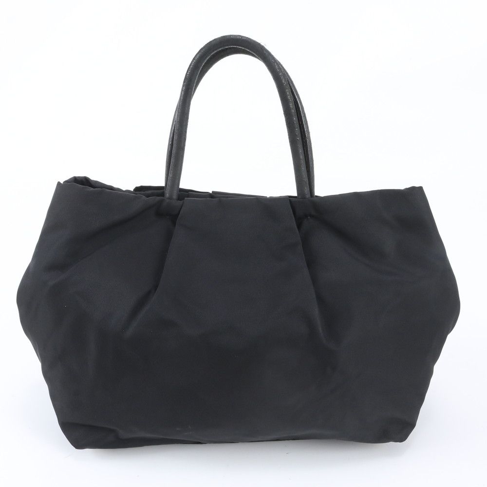 Prada Tessuto Nylon Ribbon Motif Leather Tote Shoulder Black — view 3