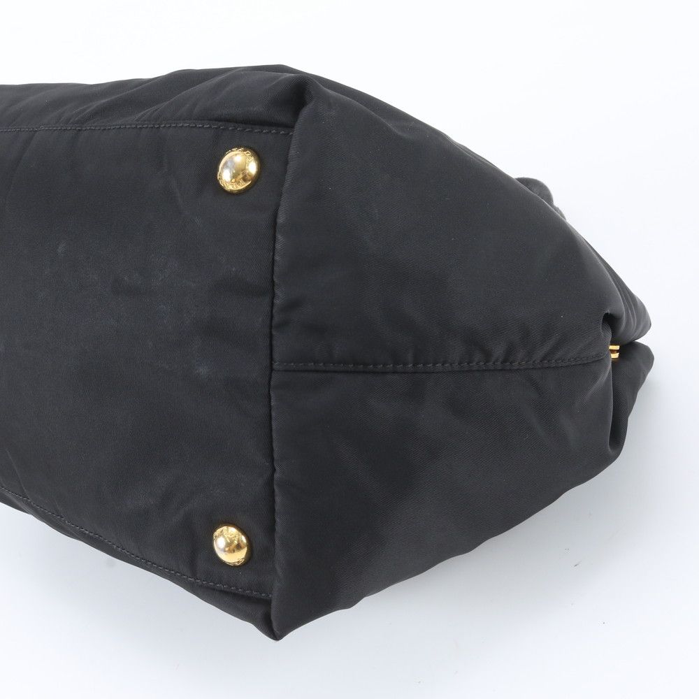 Prada Tessuto Nylon Ribbon Motif Leather Tote Shoulder Black — view 4