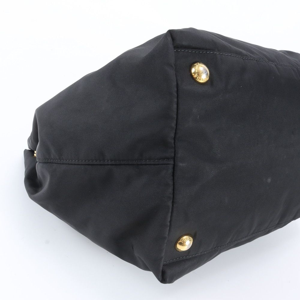 Prada Tessuto Nylon Ribbon Motif Leather Tote Shoulder Black — view 6