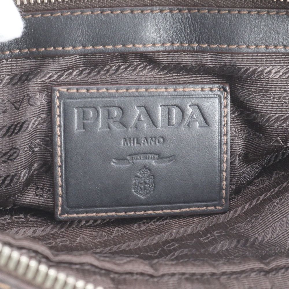 Prada Logo Jacquard Leather Shoulder Bag Crossbody Messenger Business Brown — view 8
