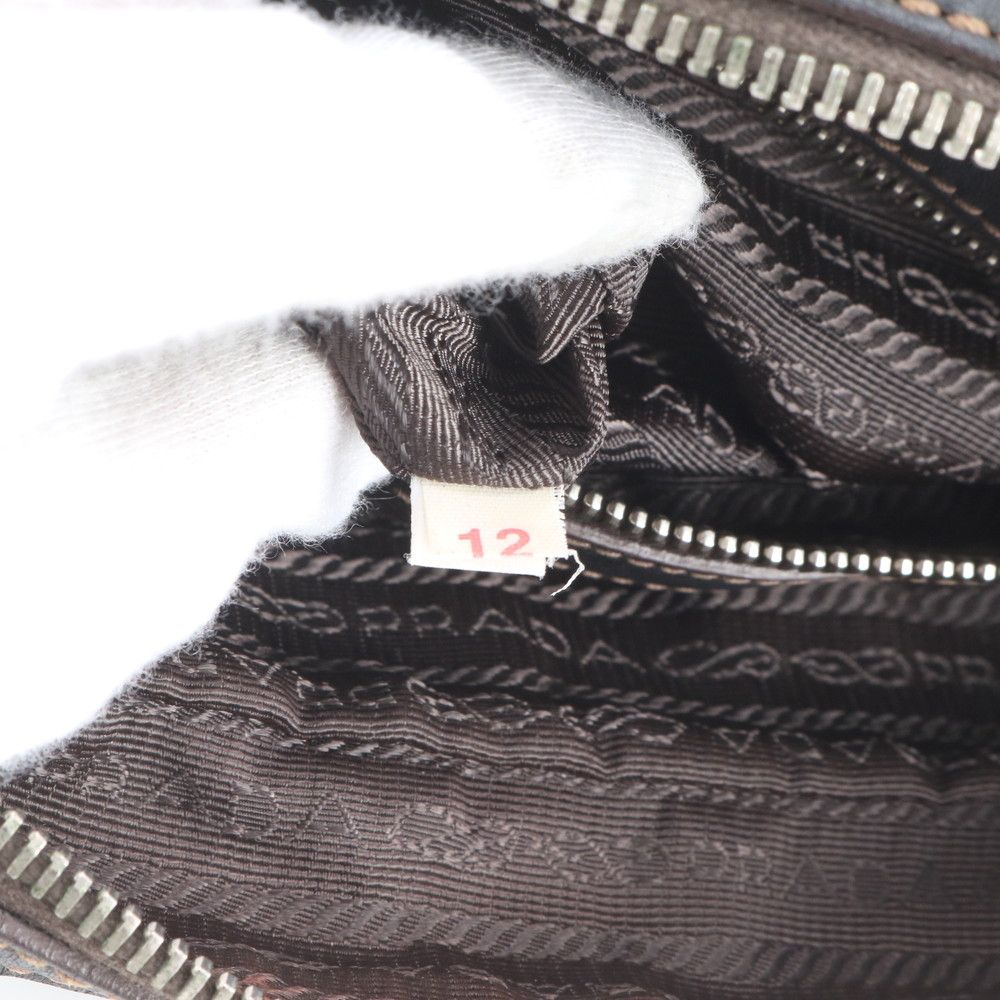 Prada Logo Jacquard Leather Shoulder Bag Crossbody Messenger Business Brown — view 9