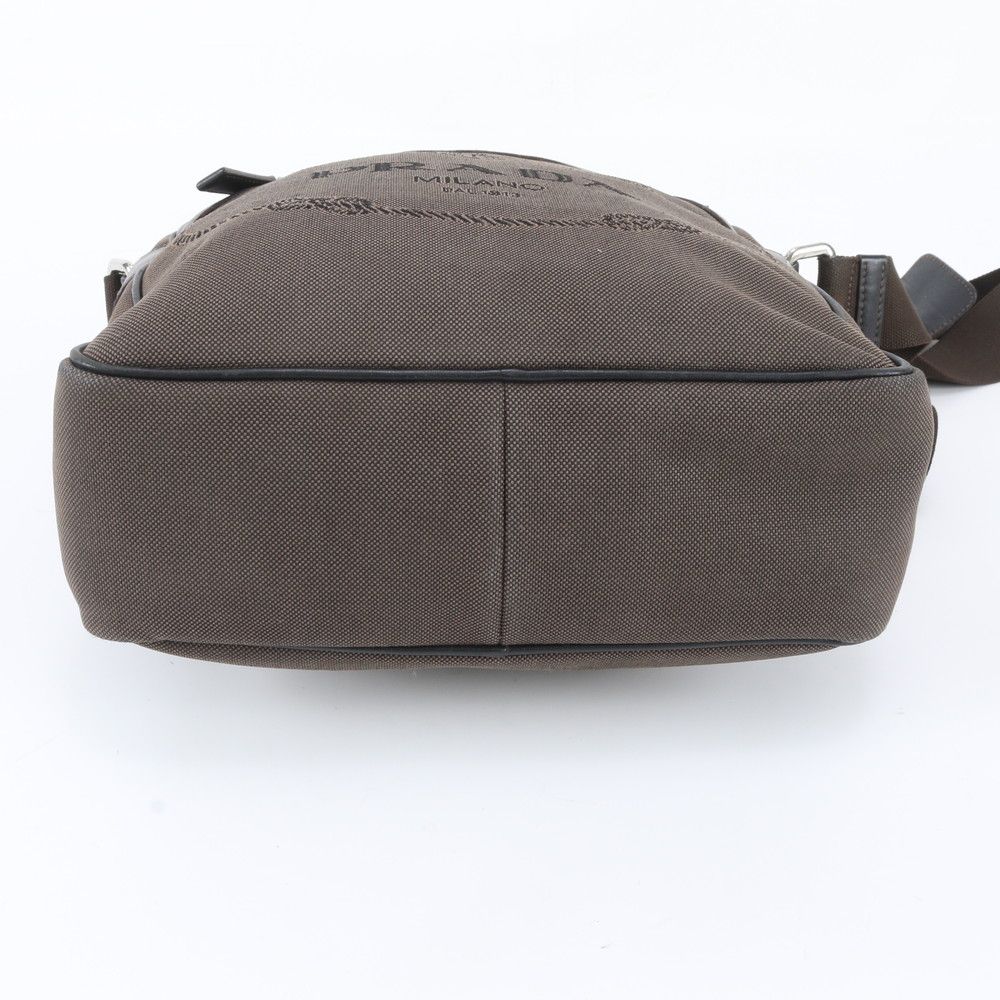 Prada Logo Jacquard Leather Shoulder Bag Crossbody Messenger Business Brown — view 5