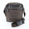Prada Logo Jacquard Leather Shoulder Bag Crossbody Messenger Business Brown
