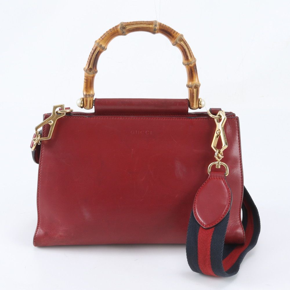 Gucci Bambu Nymphaea Leather 2-Way Shoulder Bag Crossbody Hand