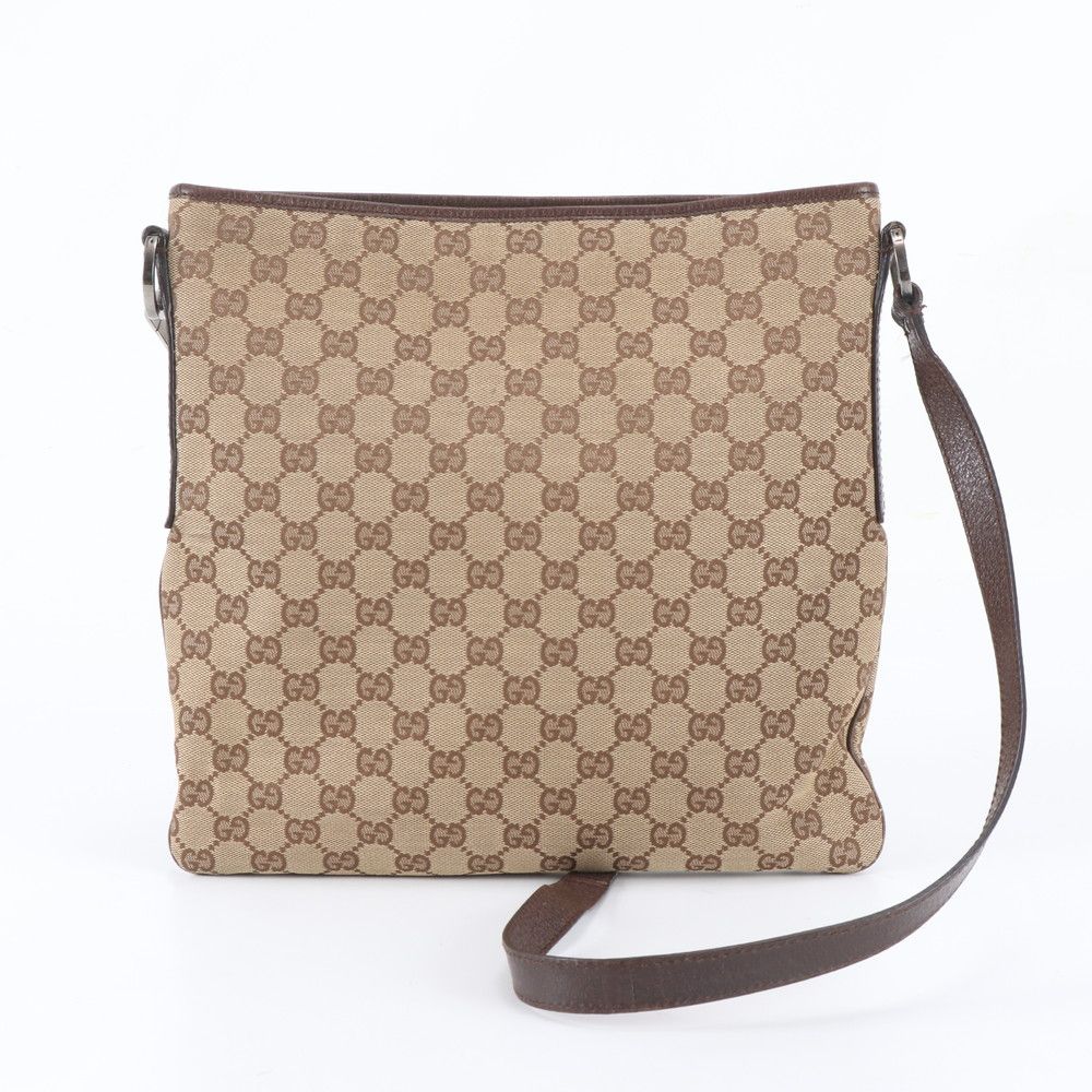 Gucci GG Canvas Leather Shoulder Bag Crossbody Messenger Business Brown