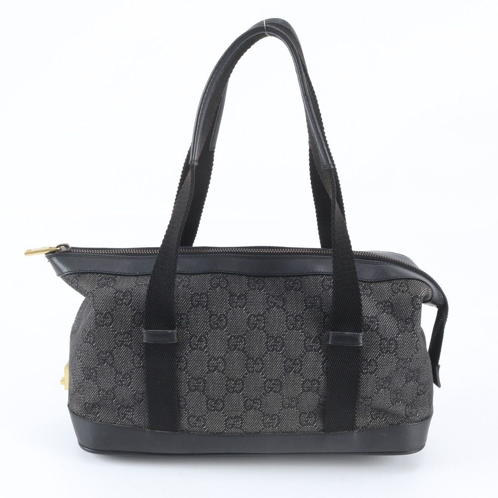 Gucci GG Canvas Leather Shoulder Bag Tote Hand Black
