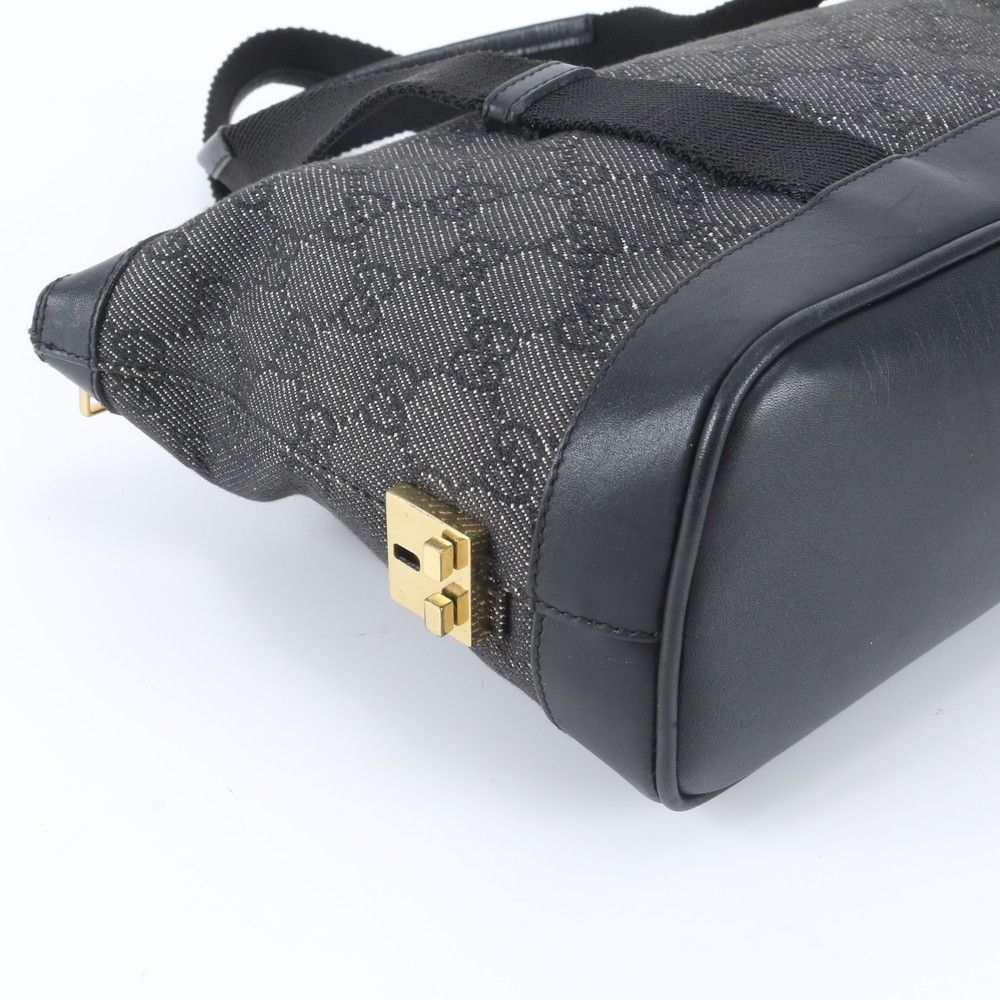 Gucci GG Canvas Leather Shoulder Bag Tote Hand Black — view 6