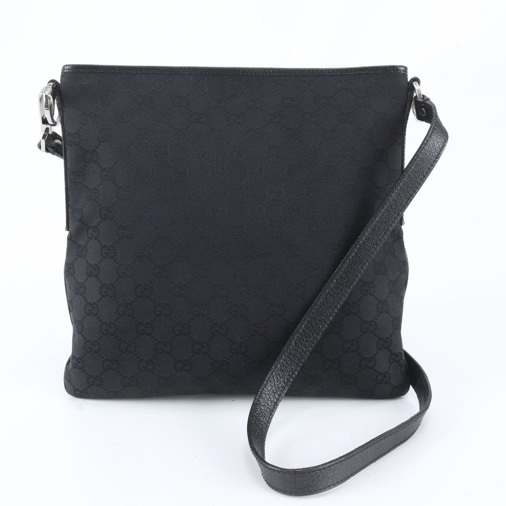 Gucci GG Canvas Leather Shoulder Bag Crossbody Messenger Black