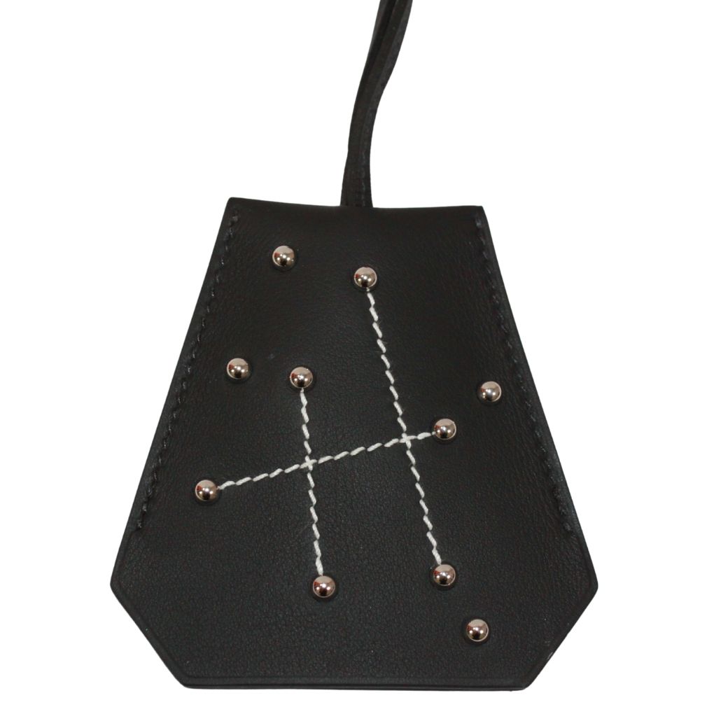 Hermes Key Ring Charm Long Leather Black Clochette Silver — view 5