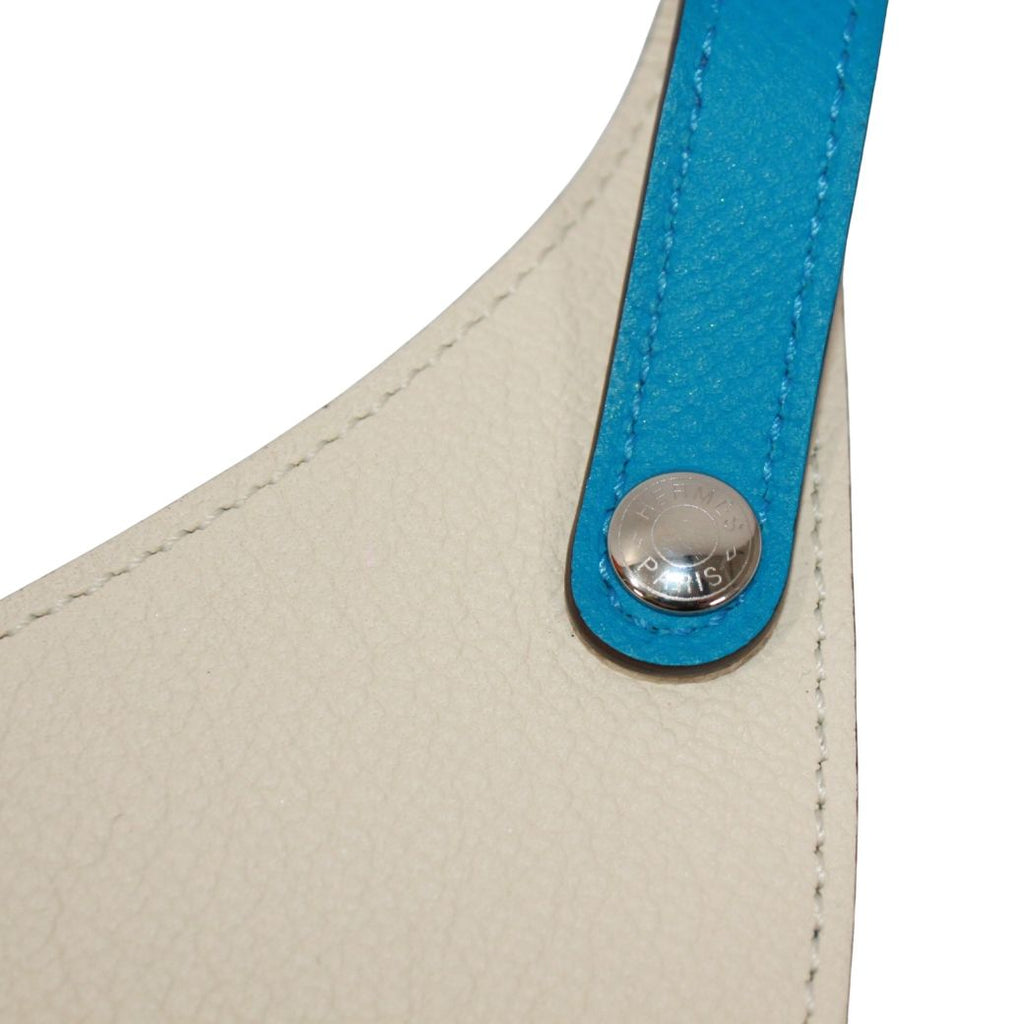 Hermes Reversible Sun Visor Leather Ivory Blue Hat Silver — view 6