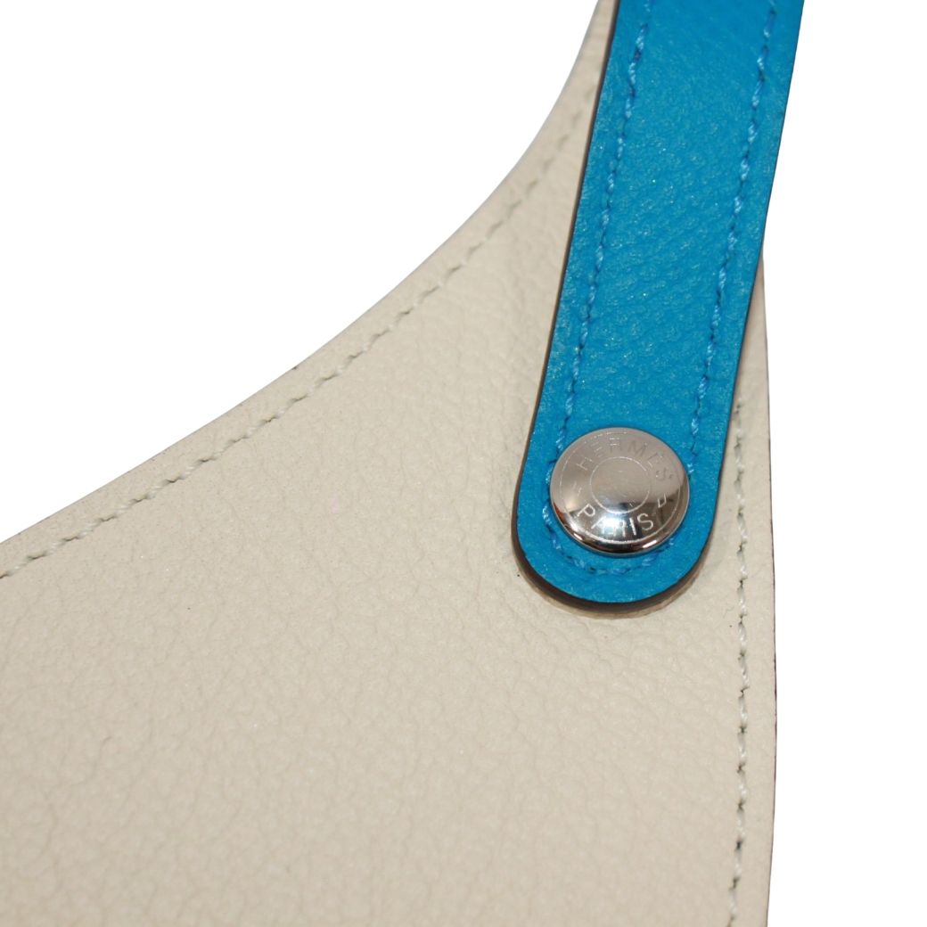 Hermes Reversible Sun Visor Leather Ivory Blue Hat Silver — view 6