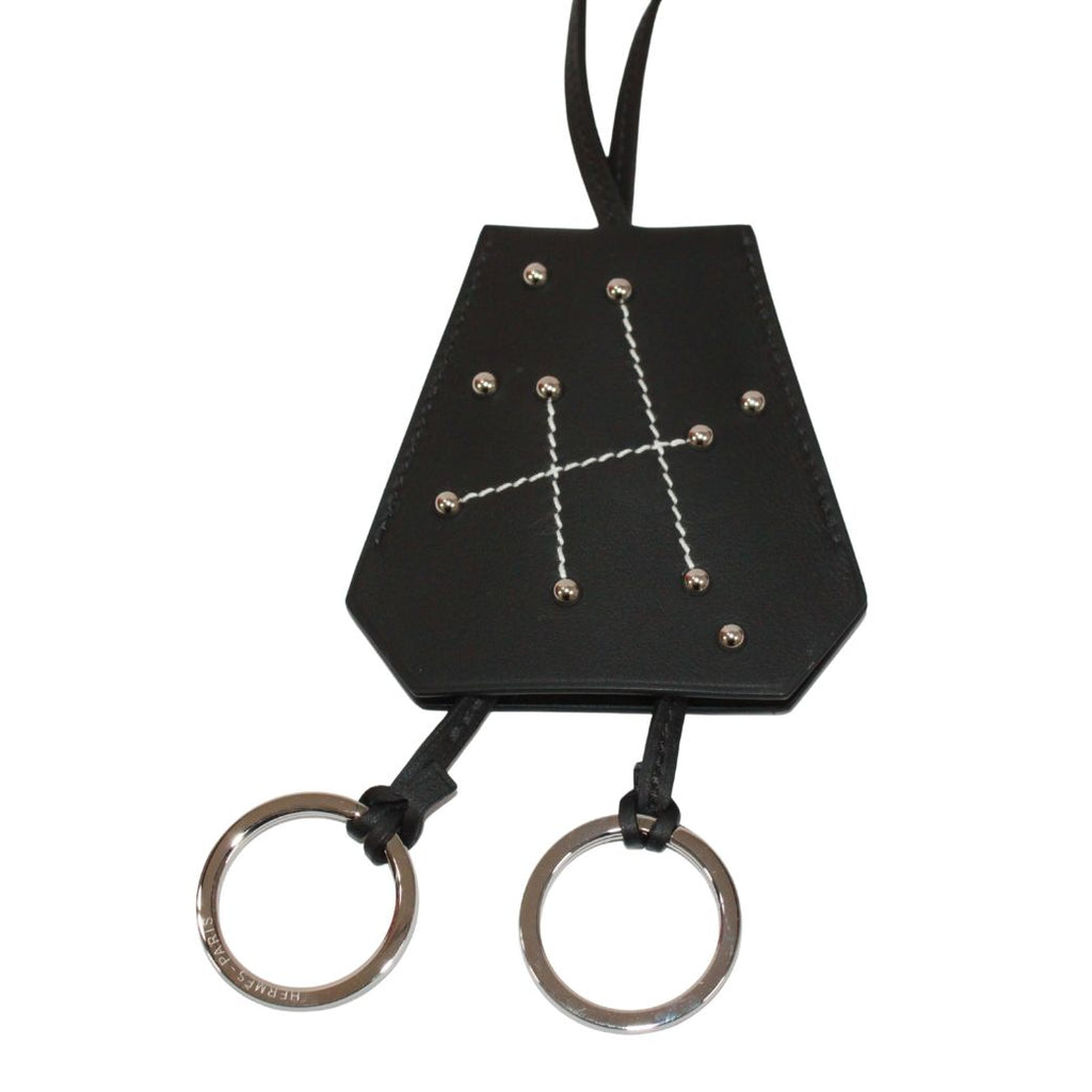 Hermes Key Ring Charm Long Leather Black Clochette Silver — view 2