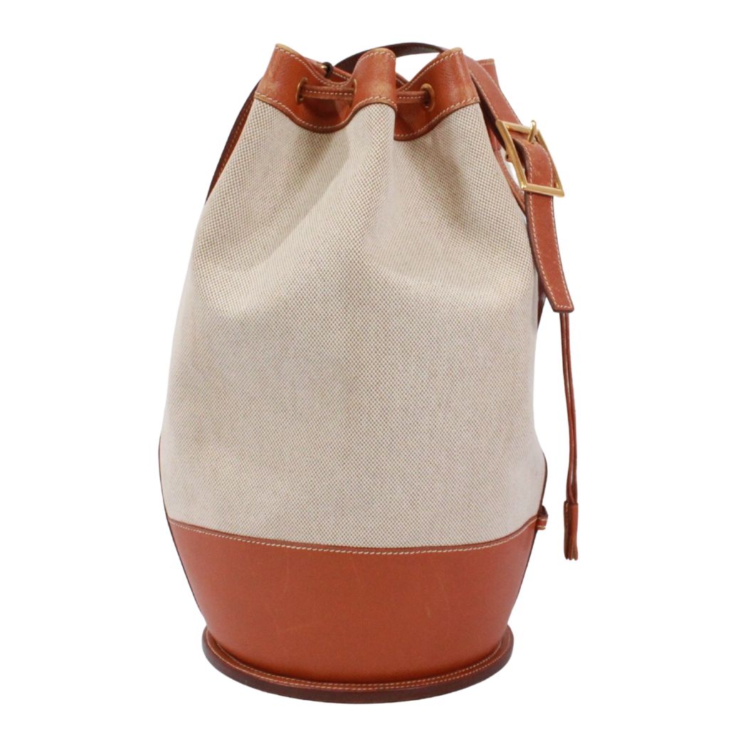 Hermes Standee Toile Ash Courchevel Leather Ivory Brown Shoulder Bag Gold