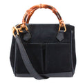 Gucci Bamboo Mini 2-Way Leather Suede Navy Shoulder Bag Gold