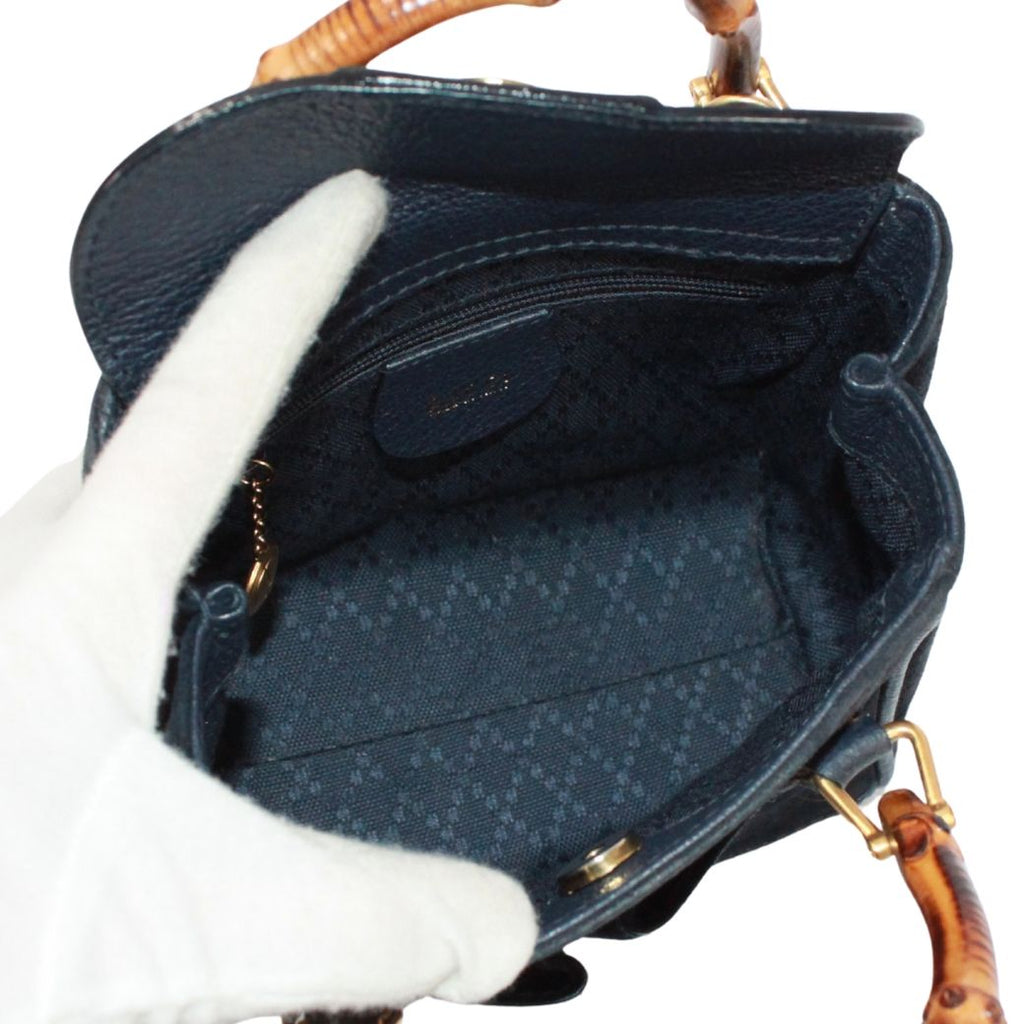 Gucci Bamboo Mini 2-Way Leather Suede Navy Shoulder Bag Gold — view 7