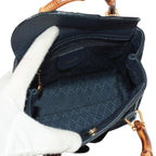Gucci Bamboo Mini 2-Way Leather Suede Navy Shoulder Bag Gold — view 7