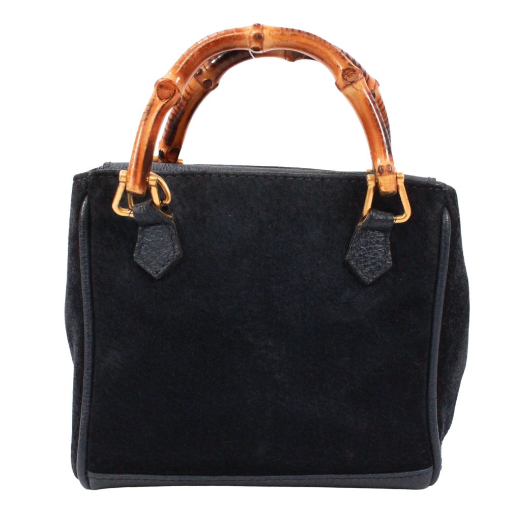 Gucci Bamboo Mini 2-Way Leather Suede Navy Shoulder Bag Gold — view 3
