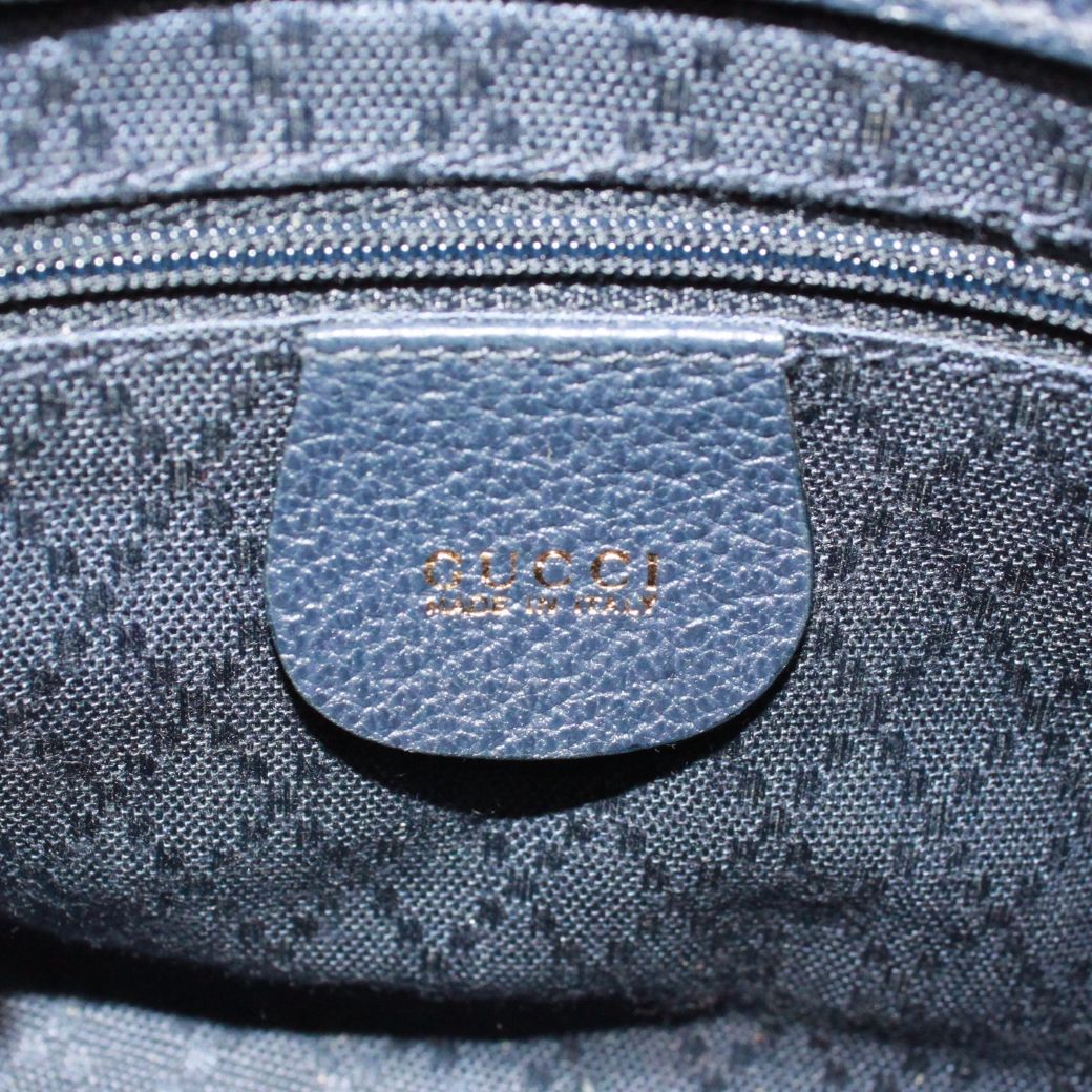 Gucci Bamboo Mini 2-Way Leather Suede Navy Shoulder Bag Gold — view 8