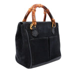 Gucci Bamboo Mini 2-Way Leather Suede Navy Shoulder Bag Gold — view 2