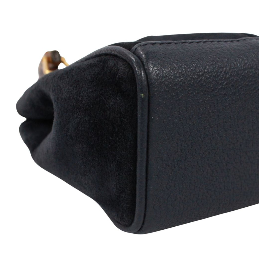 Gucci Bamboo Mini 2-Way Leather Suede Navy Shoulder Bag Gold — view 6